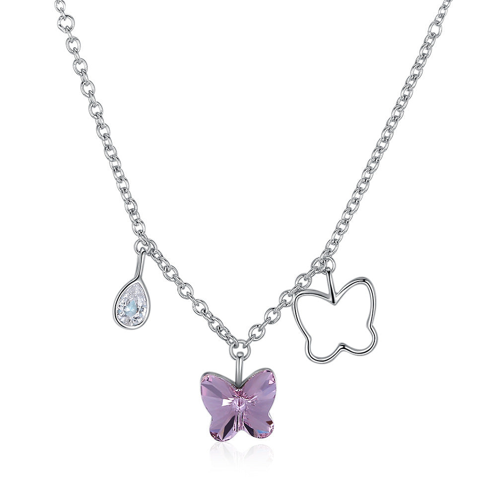 Austrian crystal necklace women's s925 silver butterfly shape pendant