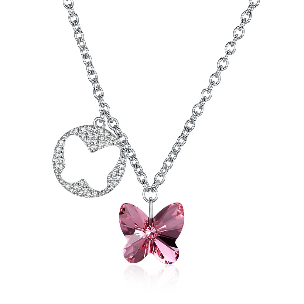 Austrian crystal necklace women's cute style s925 sterling silver butterfly necklace