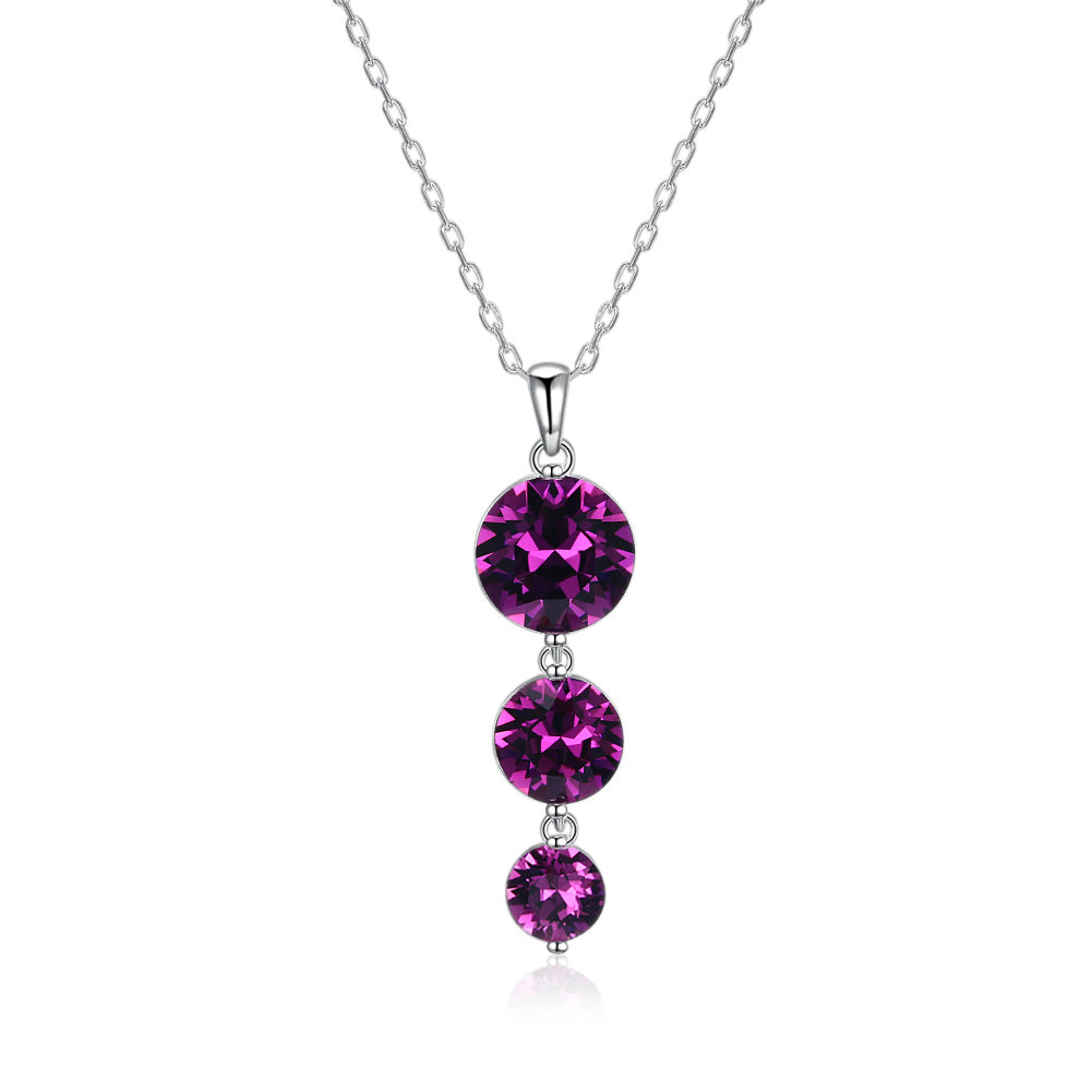 Austrian round crystal necklace Women's fashion 925 sterling silver round pendant