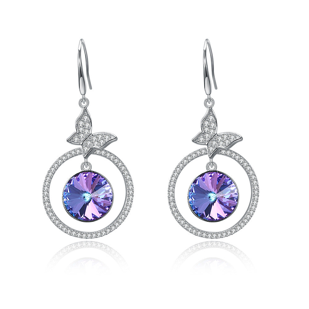 Crystal fashionable dangle earrings in sterling silver