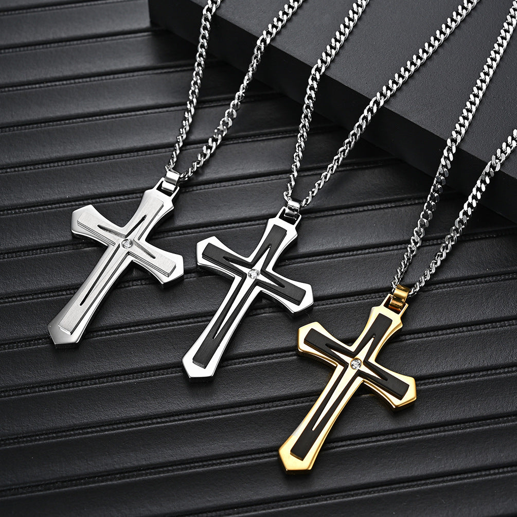 316 Stainless Steel Dual Color Cross Necklace New Trend Titanium Steel Men's Pendant