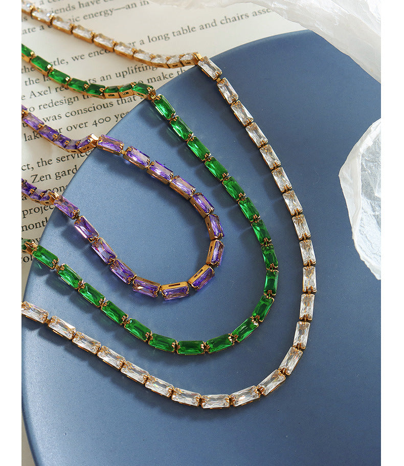 Personality Elegant High quality Fashion Crystal clear purple green white zircon jewelry necklace bracelet jewelry set