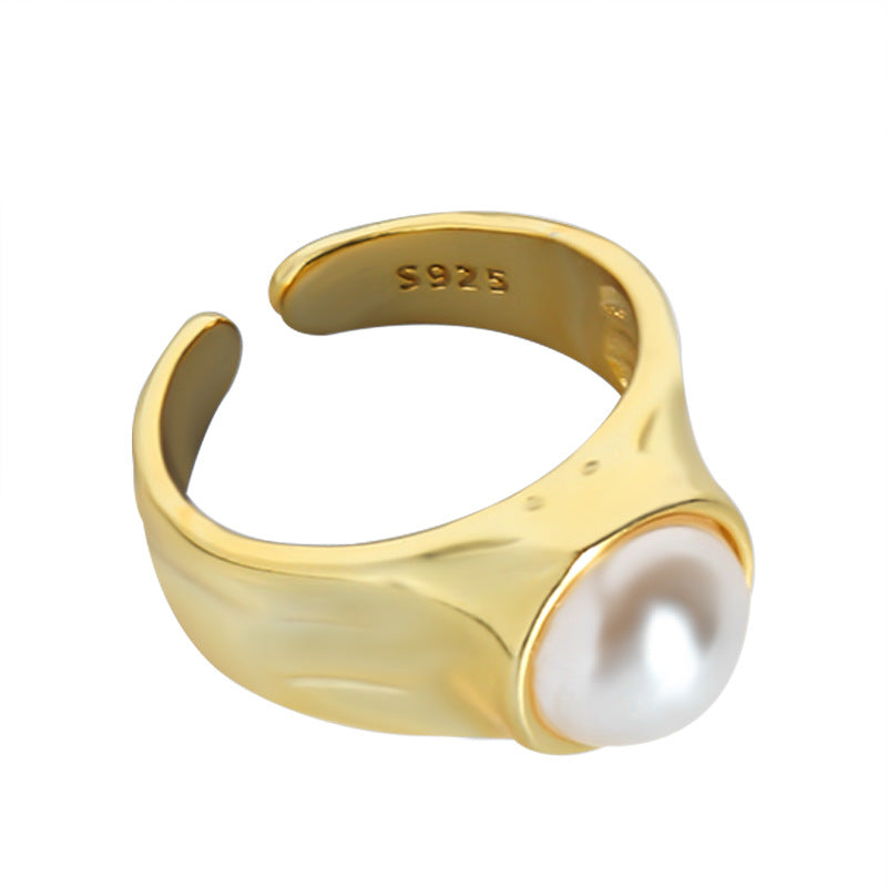 classic simple matte antique pearl sterling silver women's open rings