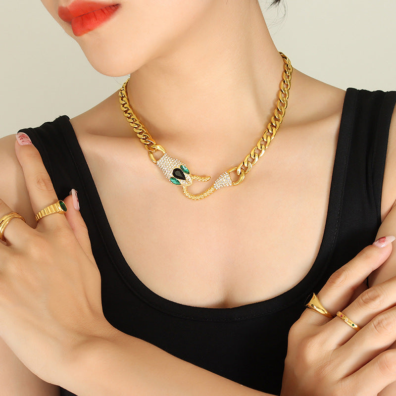 golden hot sales hip-hop high quality zirconia snake necklace accessories