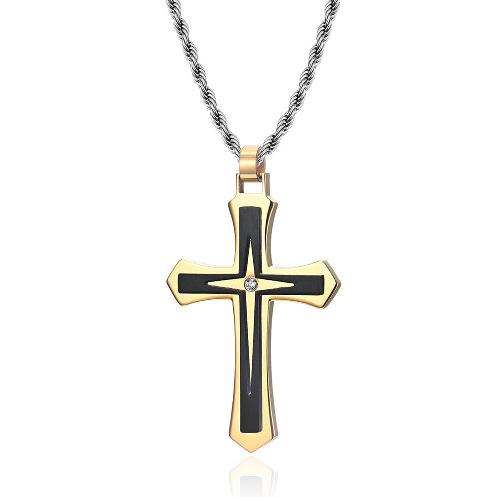 316 Stainless Steel Dual Color Cross Necklace New Trend Titanium Steel Men's Pendant