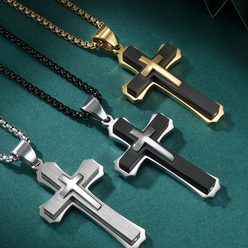 Trend titanium steel men's pendant 316 stainless steel dual color cross necklace jewelry