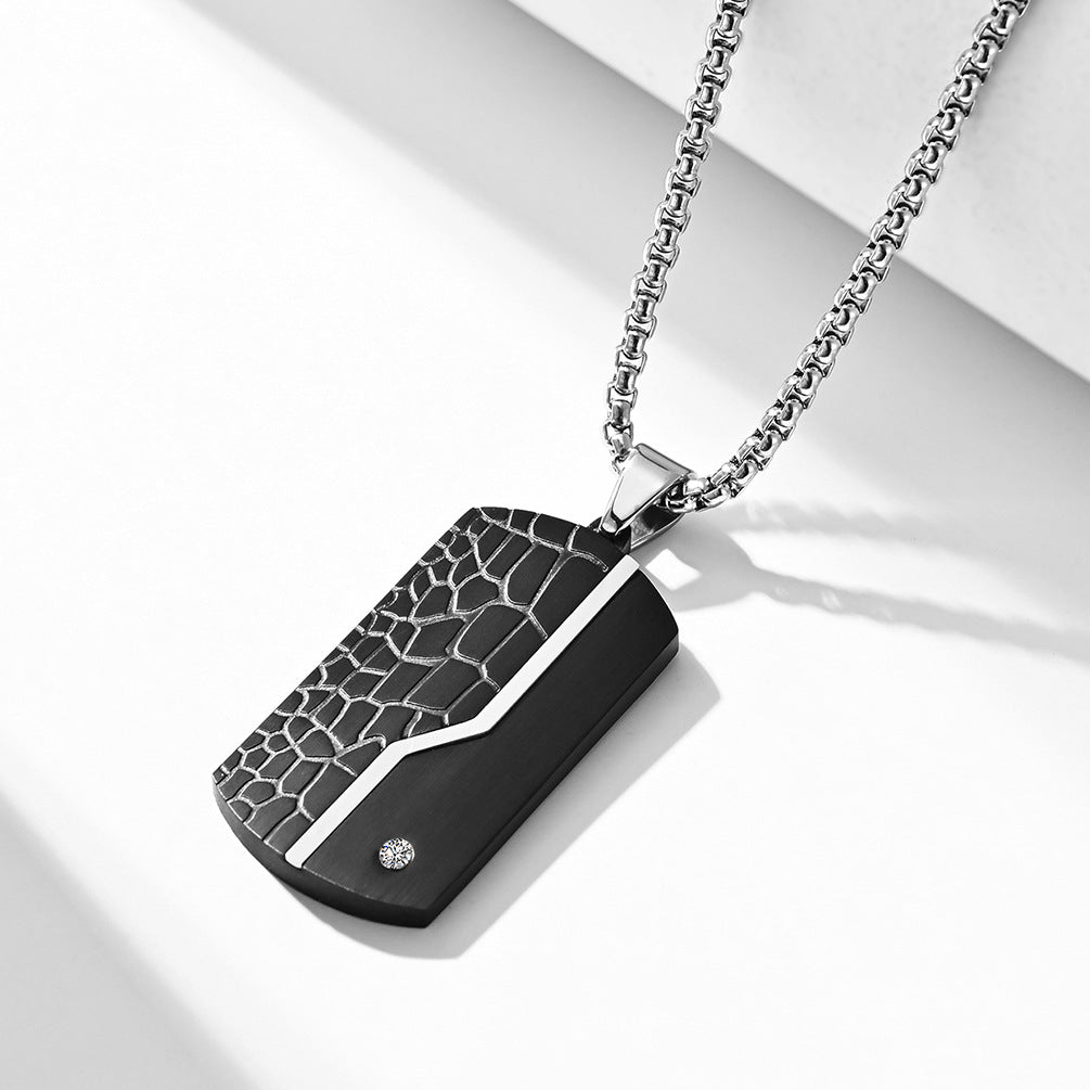 Men's Fashion Stainless Steel Black Pendant Retro Cracked Titanium Steel Necklace