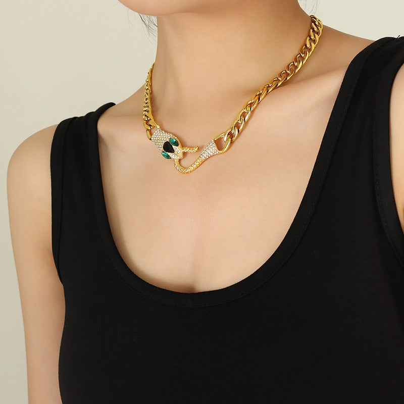 golden hot sales hip-hop high quality zirconia snake necklace accessories