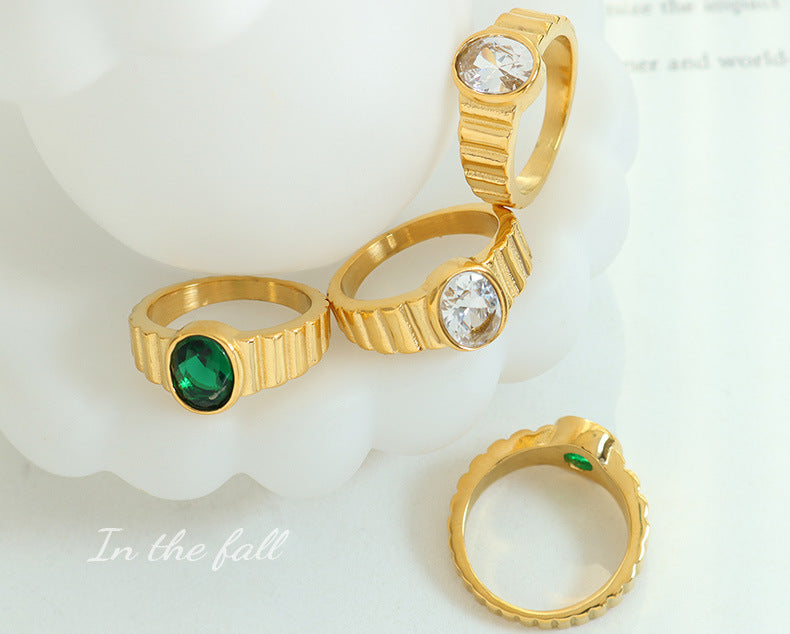 inlaid white and green zircon jewelry high quality gold-plated ring