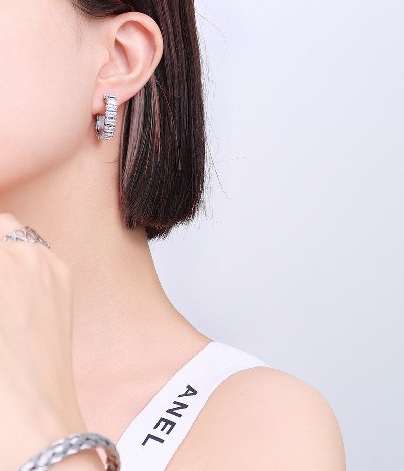 U-shaped zircon full diamond earrings hoops