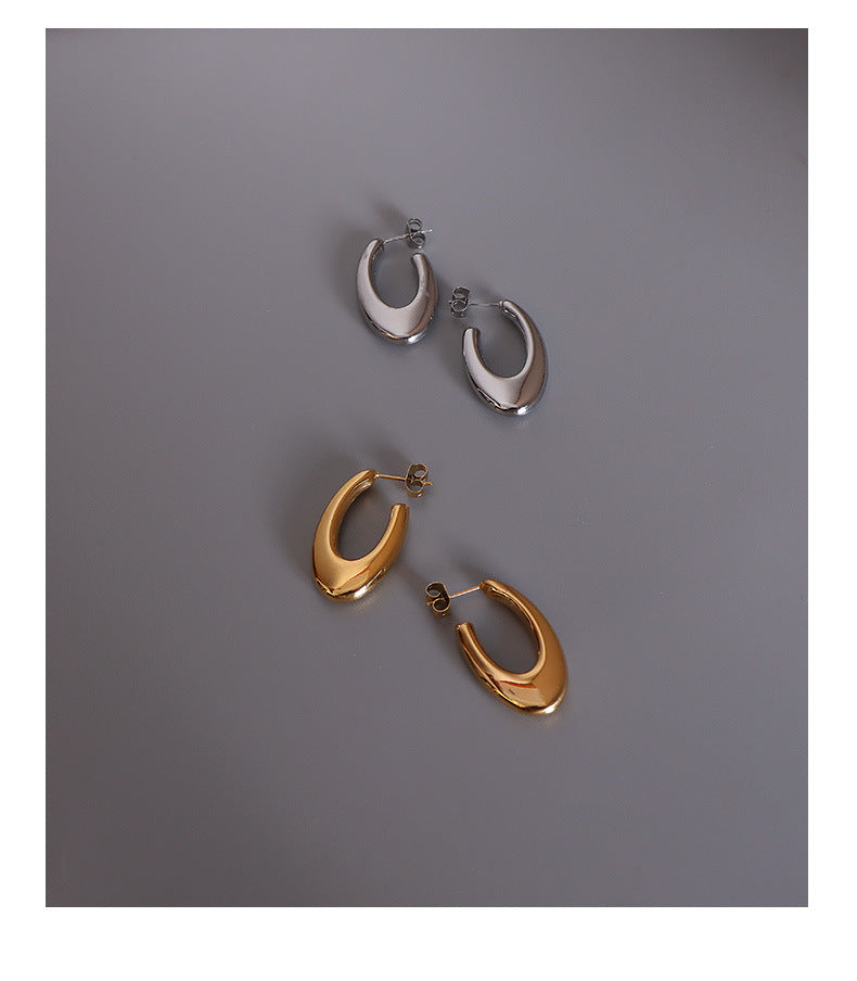 oval U-shaped earrings titanium steel 18k gold earrings hoops