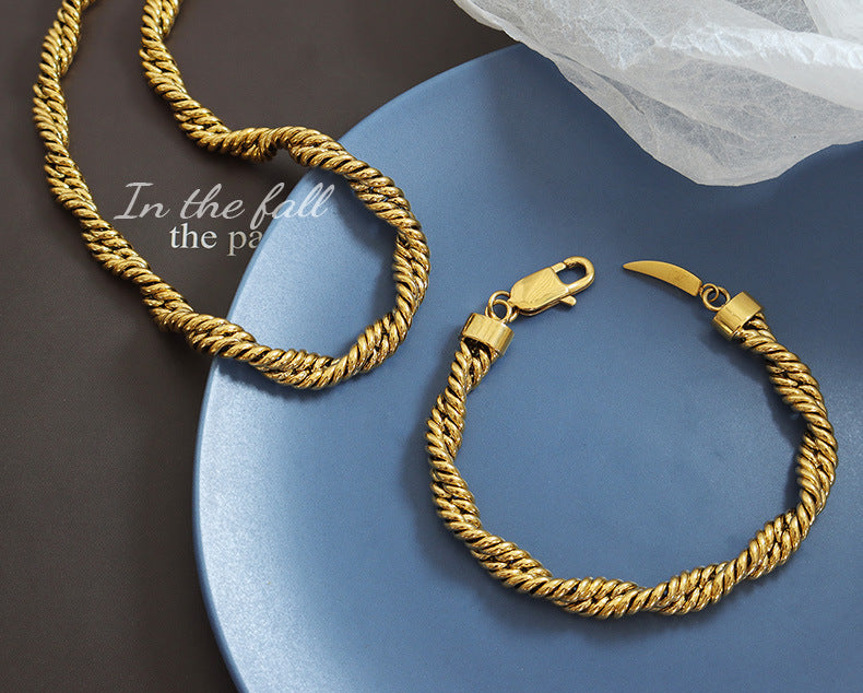 Exaggerated personality fashion hip-hop thick twist chain copper necklace bracelet jewelry set