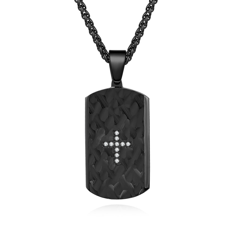 Stainless steel men's bark made diagonal edge with diamond military brand necklace