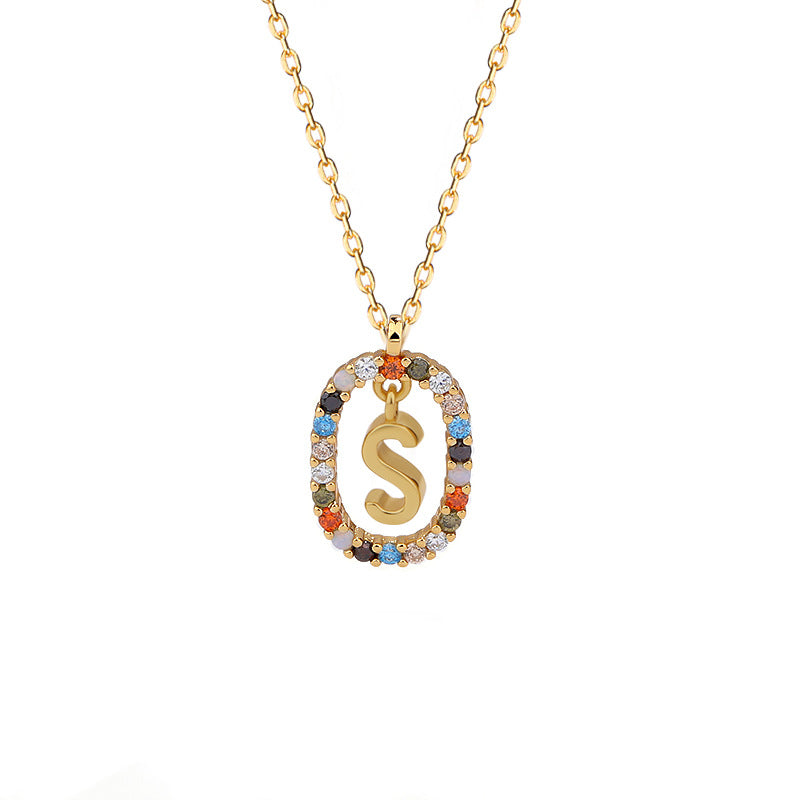 Initials Pendant Women's Light Luxury Color Zirconia Collar Chain