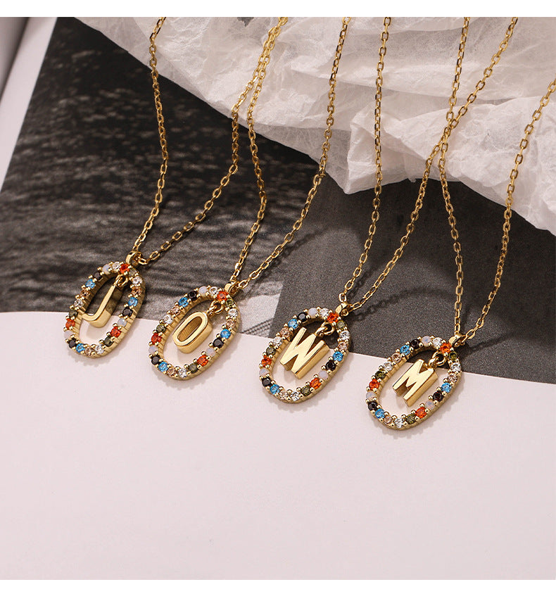 Initials Pendant Women's Light Luxury Color Zirconia Collar Chain