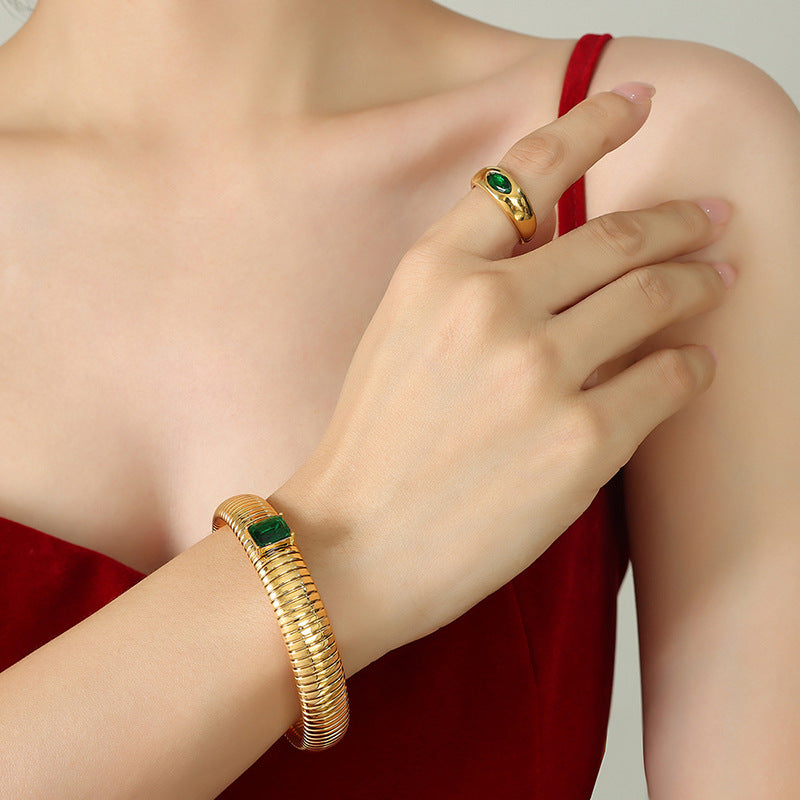 Gold-plated baguette zircon inlaid, stretch bracelet, fashionable bangles