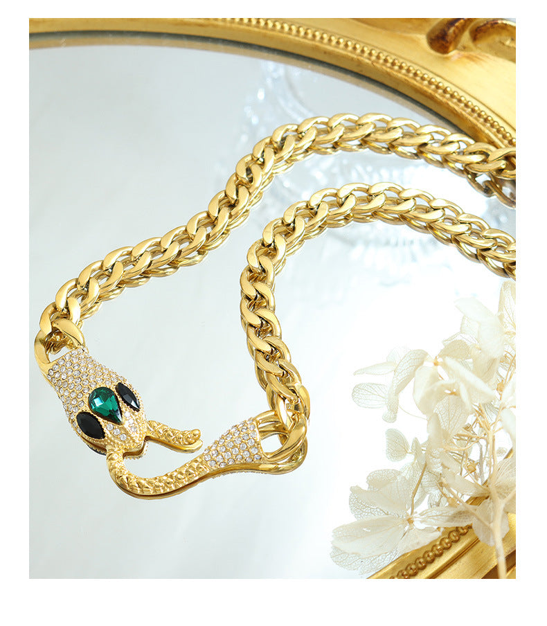 golden hot sales hip-hop high quality zirconia snake necklace accessories