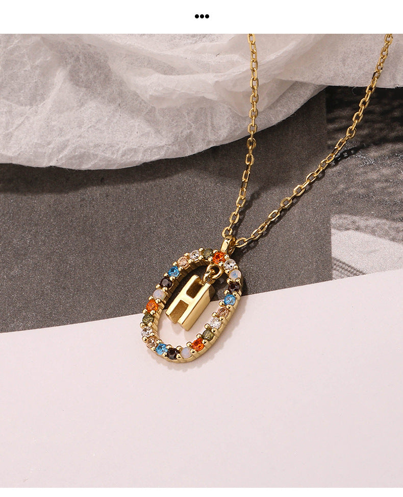 Initials Pendant Women's Light Luxury Color Zirconia Collar Chain