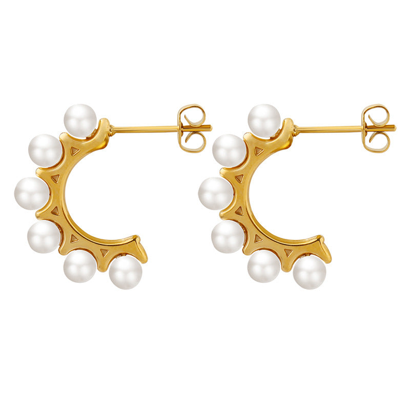 Pearl Earrings Titanium Steel Gold Plated C-shaped Elegant earring hoops