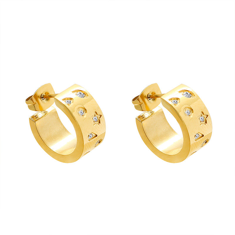 C-shaped zircon inlay earrings titanium steel 18k gold plated stud earrings jewelry