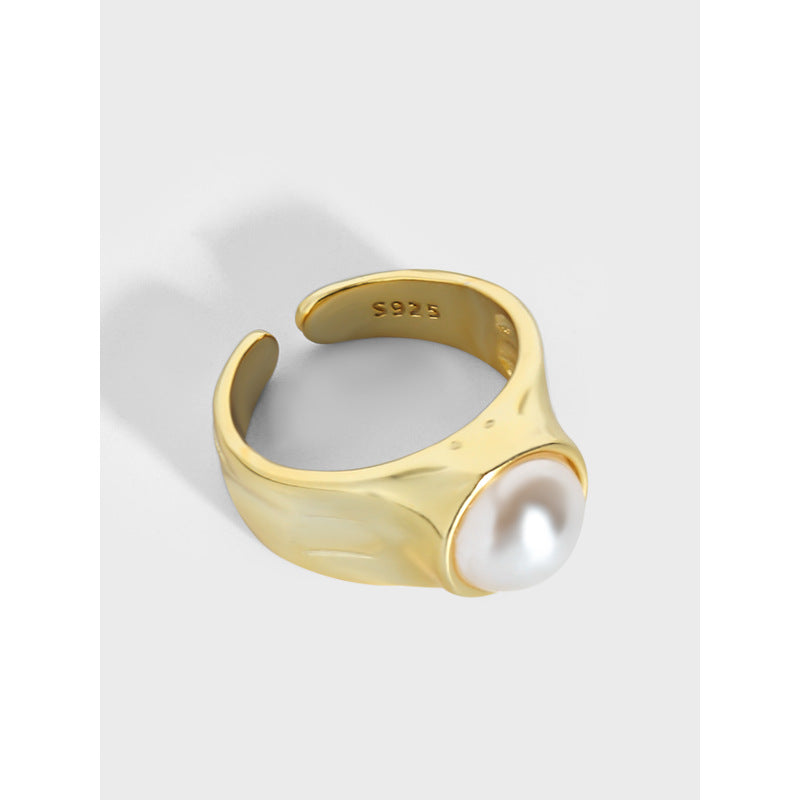 classic simple matte antique pearl sterling silver women's open rings