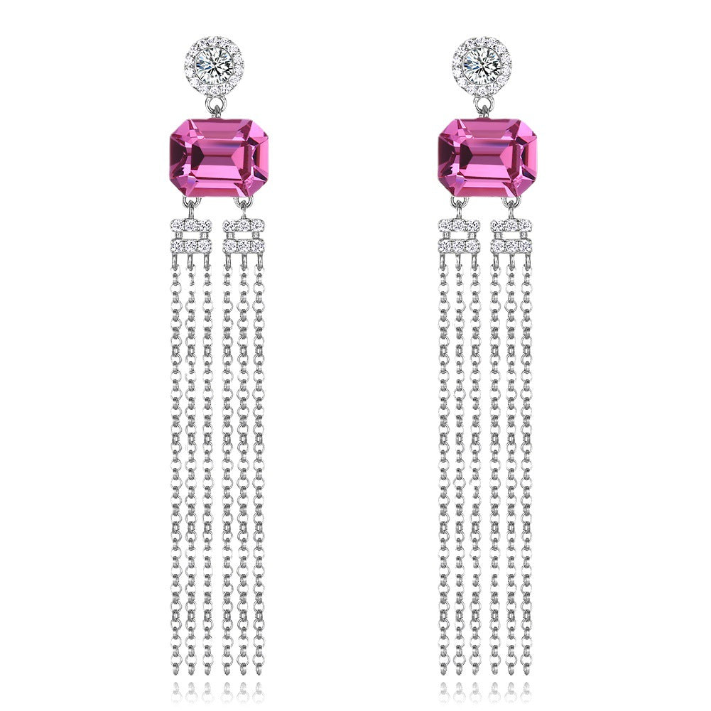 Austrian crystal 925 sterling silver tassel earrings