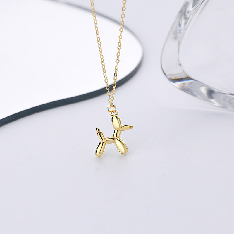 Gold Cute stereo balloon dog necklace female ins personality hip-hop trendy animal pendant