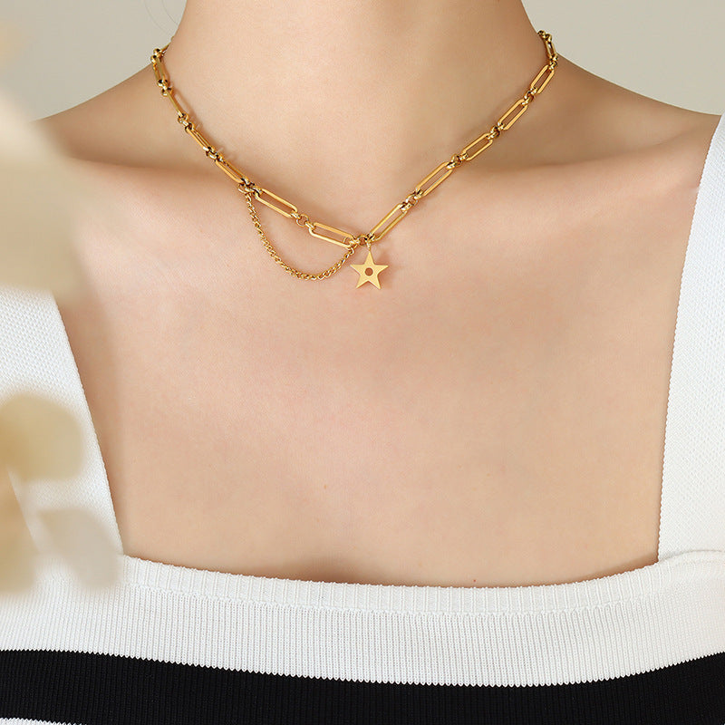 stars pendant necklace women's titanium steel gold-plated collar chain