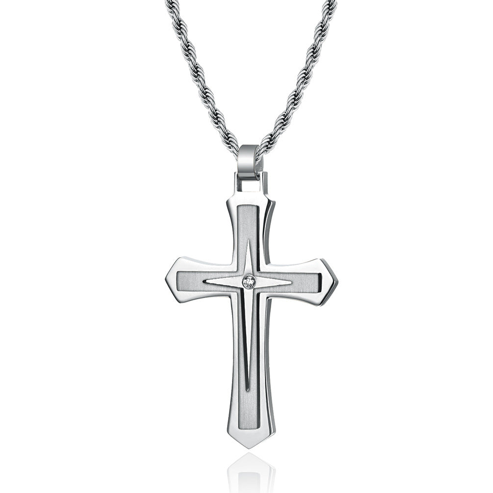 316 Stainless Steel Dual Color Cross Necklace New Trend Titanium Steel Men's Pendant