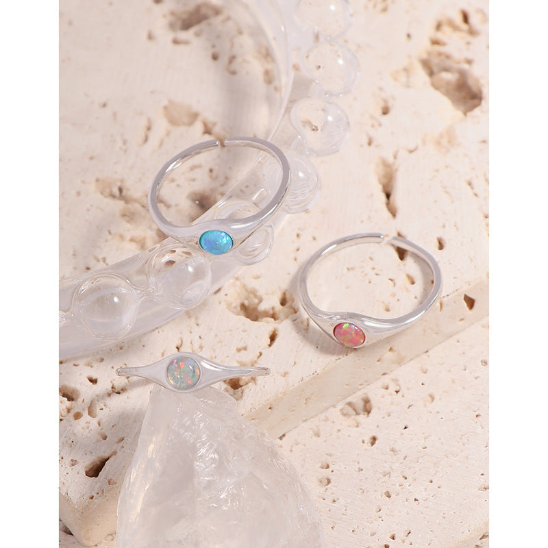 Simple opal opening sterling silver S925 female classic ring