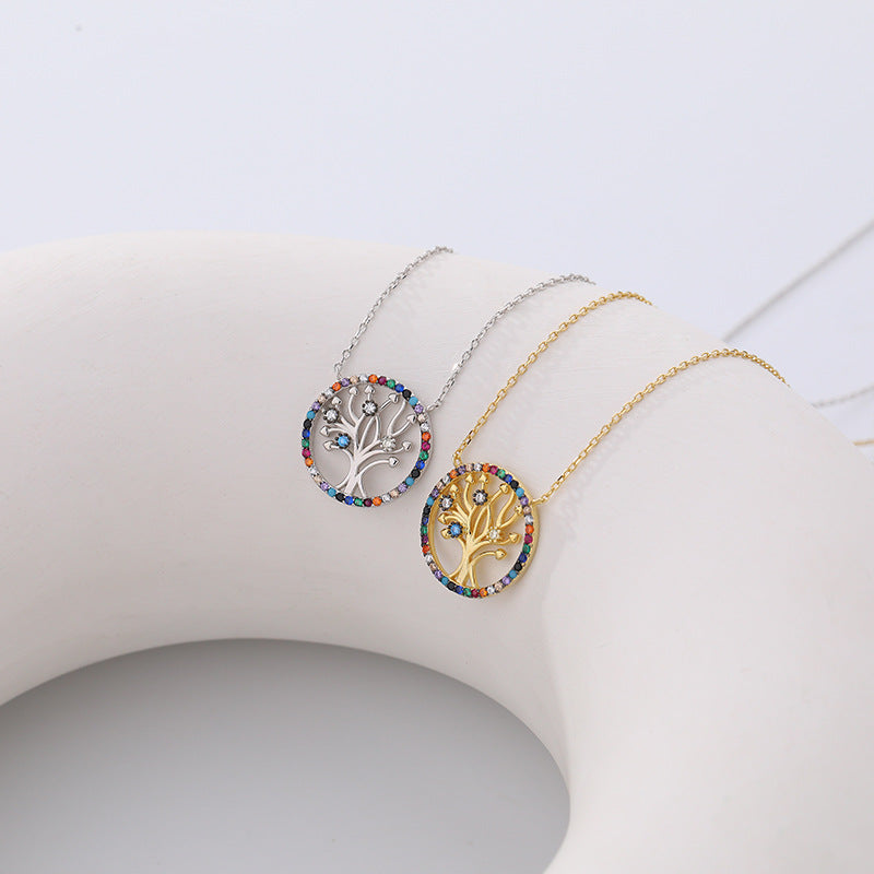 Colorful Zircon Life Tree Pendant Female Luxury Collar Chain