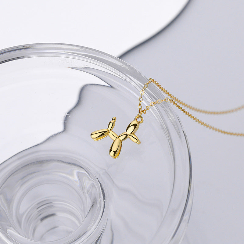 Gold Cute stereo balloon dog necklace female ins personality hip-hop trendy animal pendant