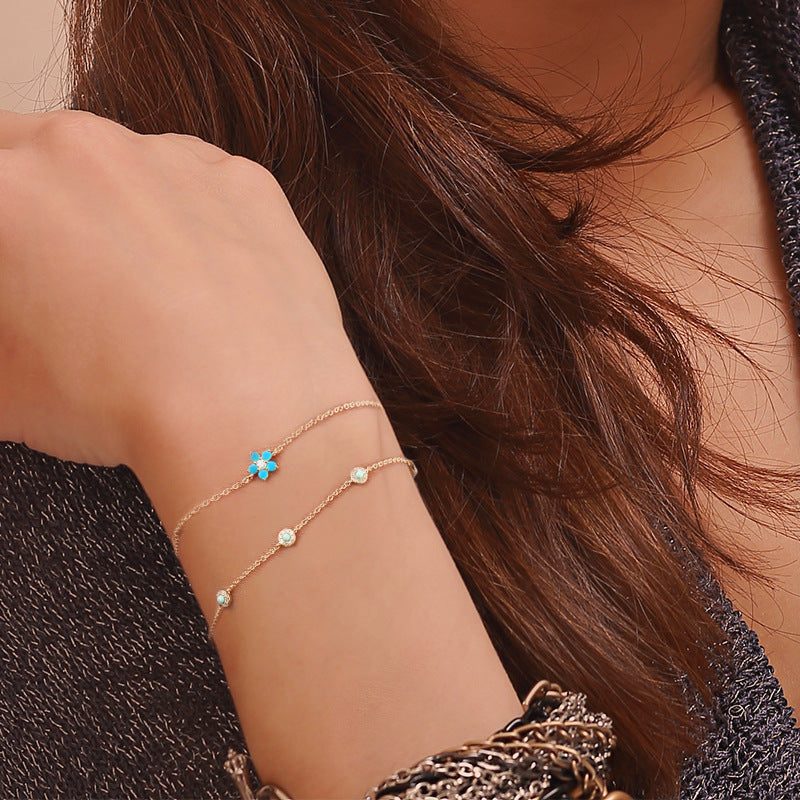 S925 sterling silver personality creative flower turquoise bracelet hot sale fashion jewelry