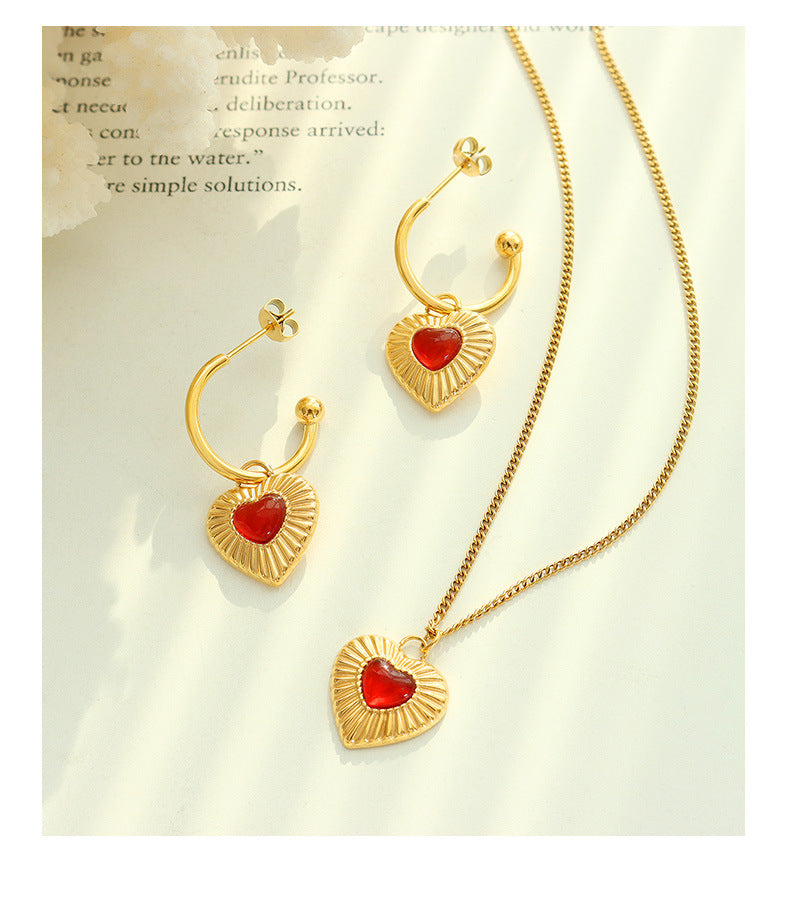 red agate pendant, necklace, earring, waterproof golden jewelry set