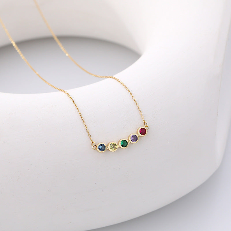 Round Rainbow Zirconia Necklace with Golden Collar Chain