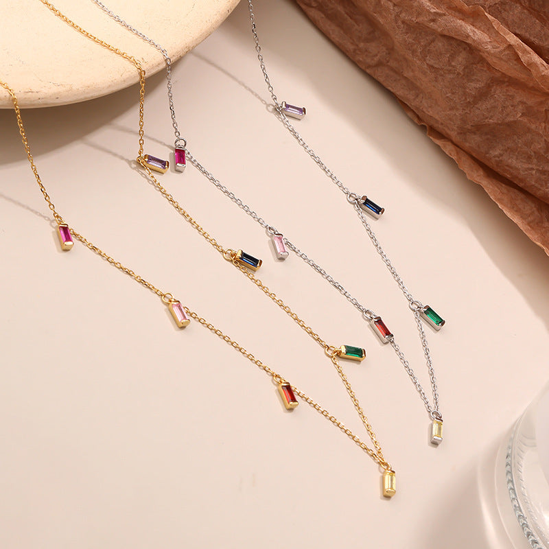 Silver Colorful Baguette Zirconia Necklace