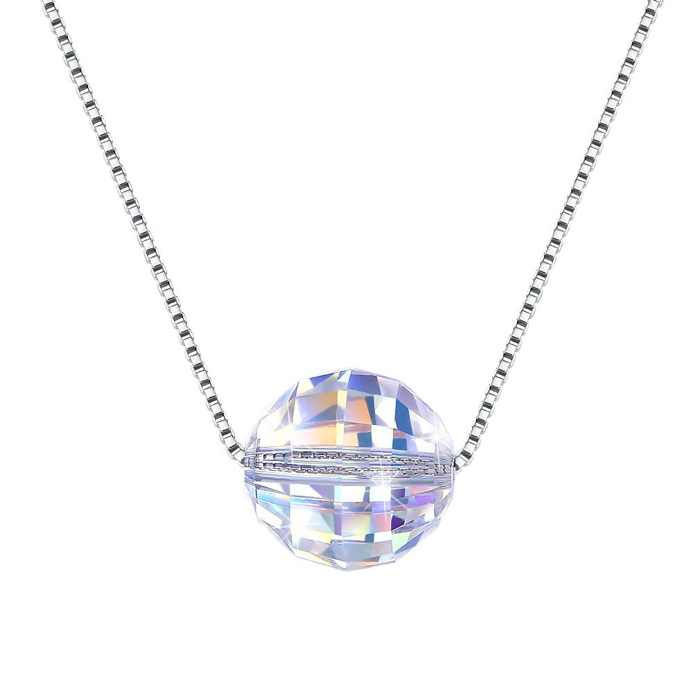 Austrian crystal ball 925 necklace minimalist collarbone chain colorful accessories