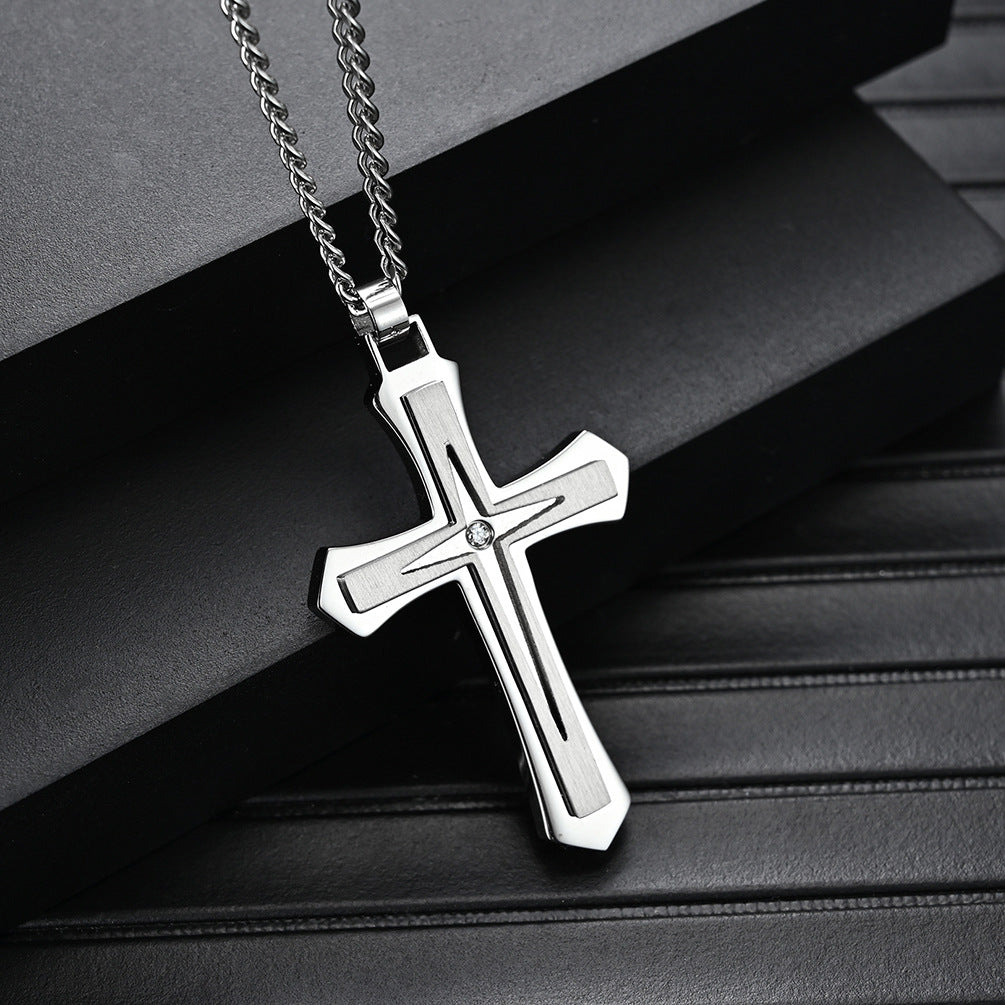 316 Stainless Steel Dual Color Cross Necklace New Trend Titanium Steel Men's Pendant