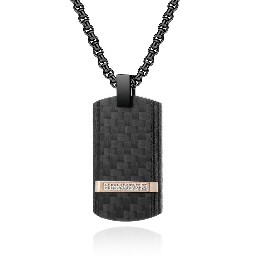 New pure carbon combination men stainless steel inlaid stone military card pendant personality black clothing fine steel pendant