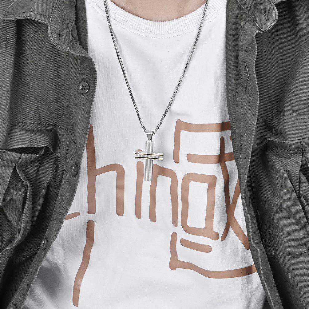 Creative New Double Color Cross Pendant Men's Hip Hop Cool Style Necklace Jewelry