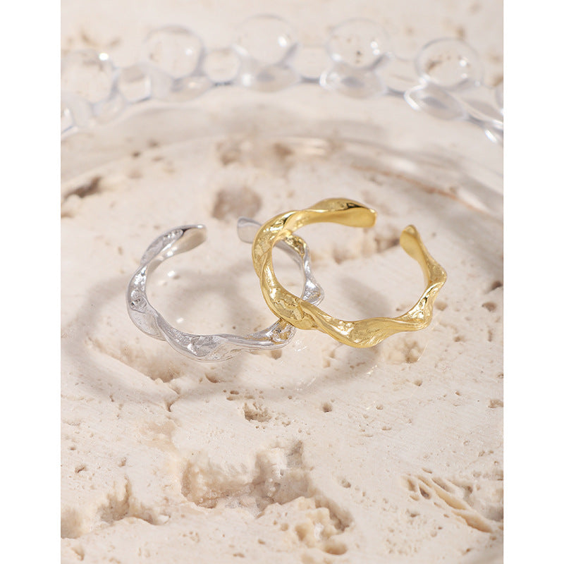 minimalist and versatile water ripple twist ring sterling silver S925 female daily wear