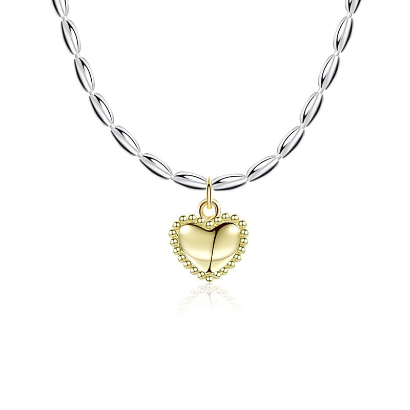 Silver Chain and Golden Heart Love Pendant Women's Fashion Jewelry