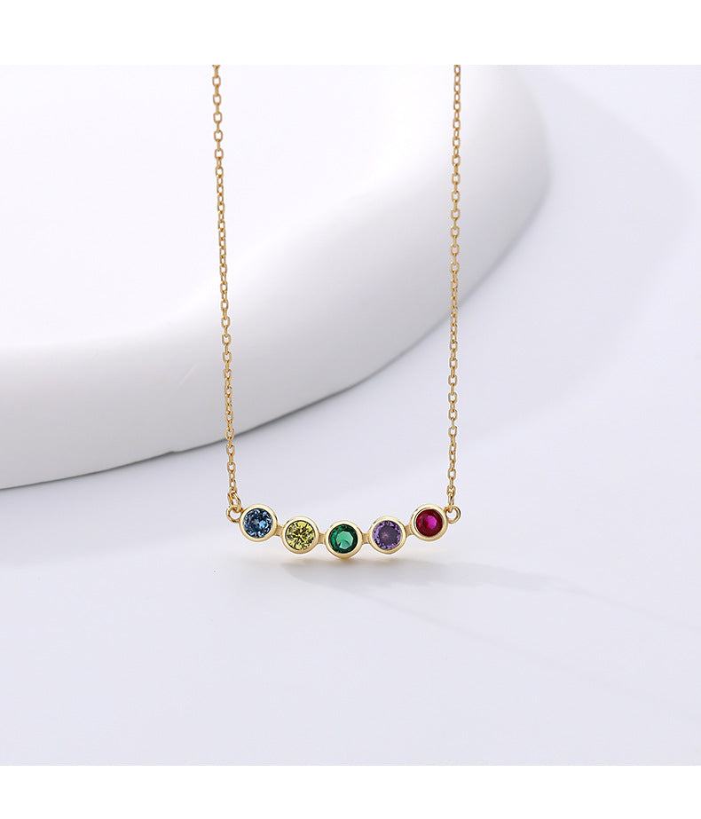 Round Rainbow Zirconia Necklace with Golden Collar Chain