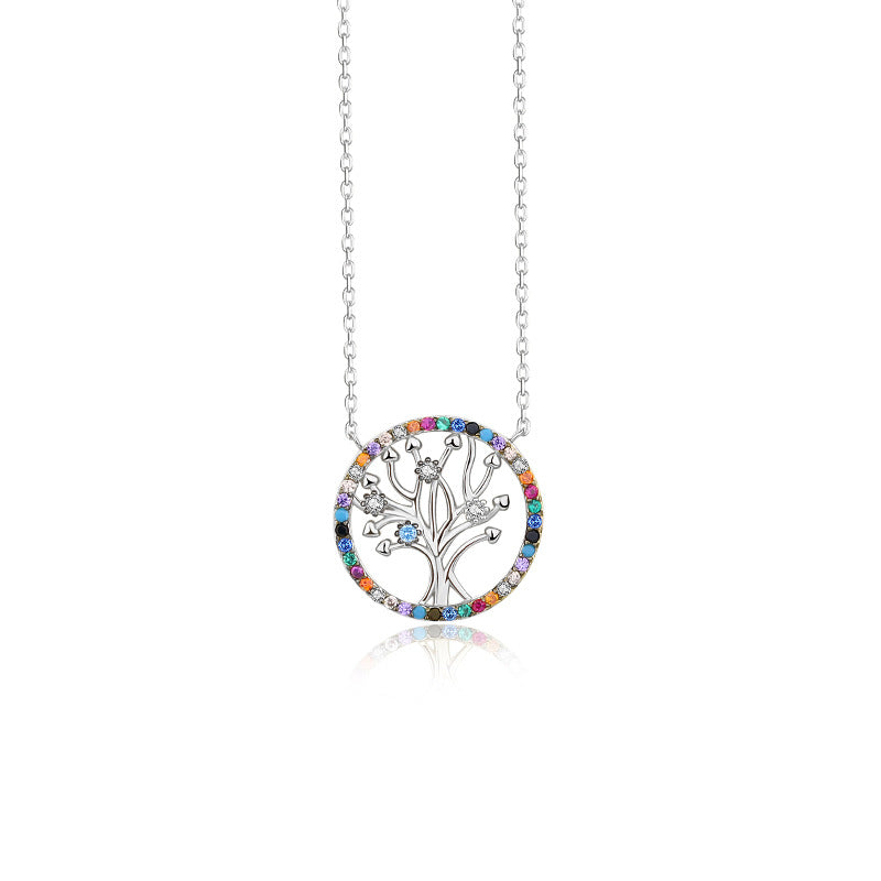 Colorful Zircon Life Tree Pendant Female Luxury Collar Chain