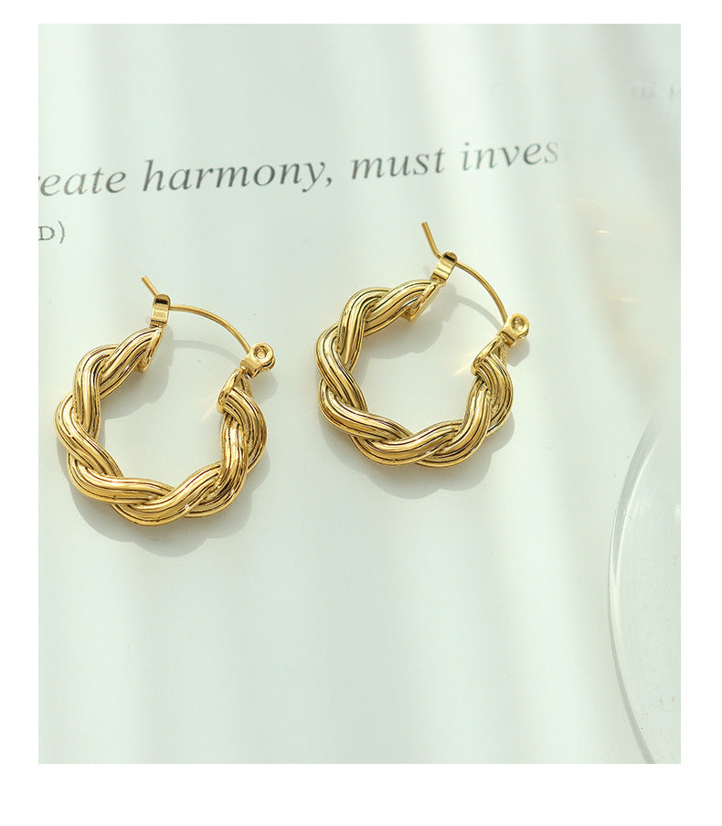 Handmade titanium steel gold-plated trend kink U-shaped anti-tarnished earrings