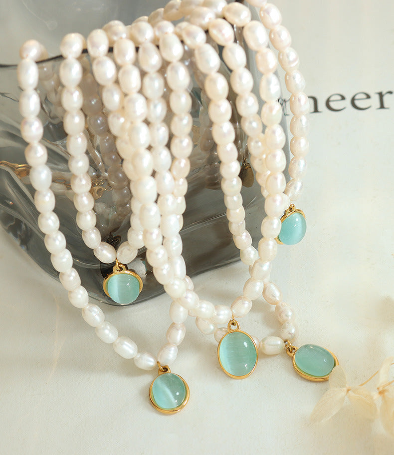 Freshwater pearl opal stone pendant female luxury pearl necklace