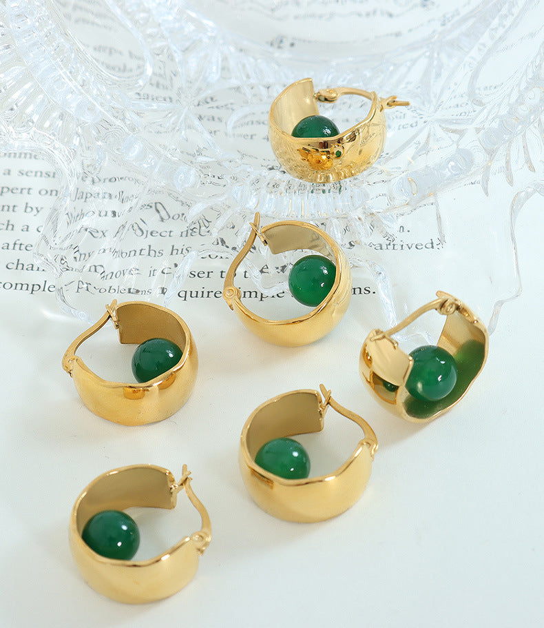 luxury emerald earrings titanium steel gold-plated women's fashion earring hoops