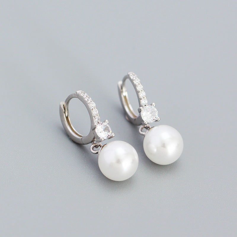 Pearl Dangle Huggie Silver Earrings Elegant Wear