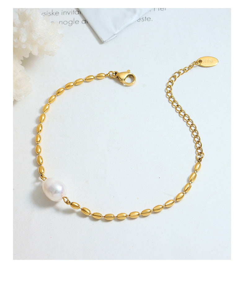 gold plated chain bracelet with freshwater pearls never faded color girlfriends jewelry