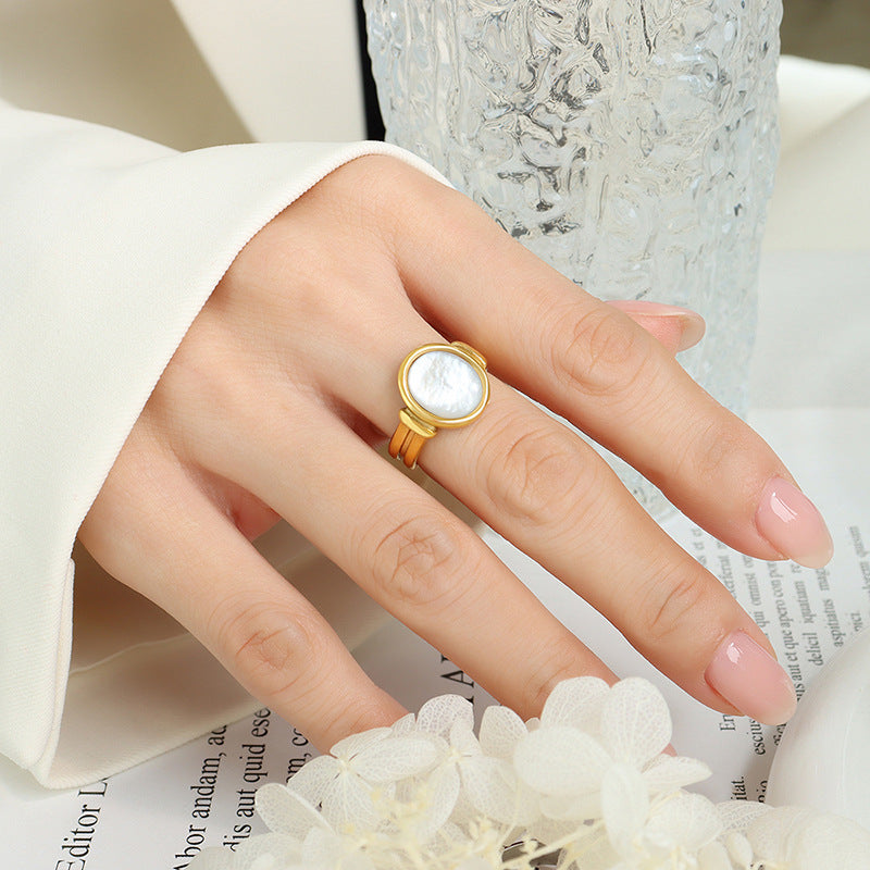 seashells charming ring plated with 18 real gold titanium steel